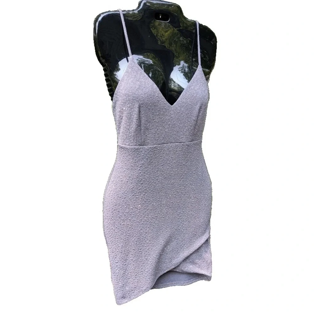 Vintage Y2K Windsor Dress Metallic Glitter S Bodycon Asymmetrical Stretch USA - Picture 2 of 11